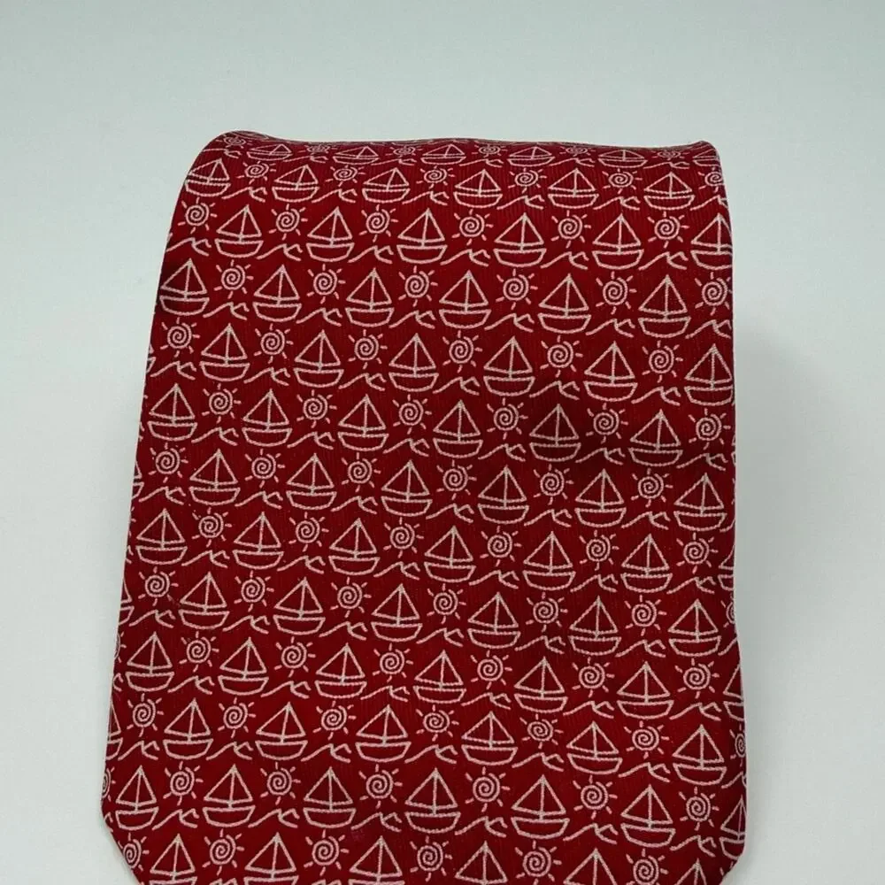 Vineyard Vines Boys 100% Silk Sailboat Tie - Red/White
